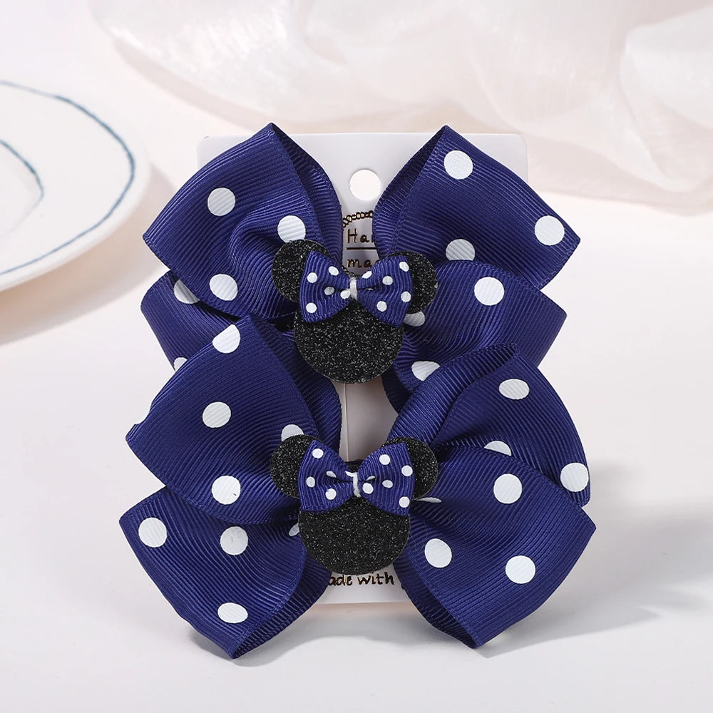 3.9 Inch Big Bows Hair Clips For Little Girls Cartoon Polka Dot Headdresses Set 2Pcs Lot