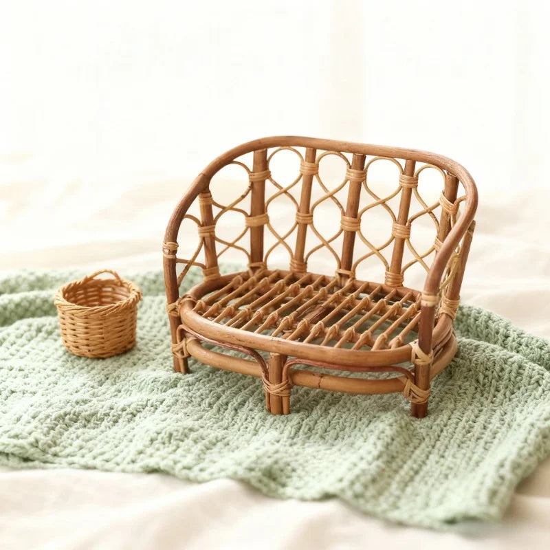 Newborn Infant Posing Photography Props Handmade Bamboo Rattan Baby Bench Bed Basket Container Studio Shooting Professional Tool