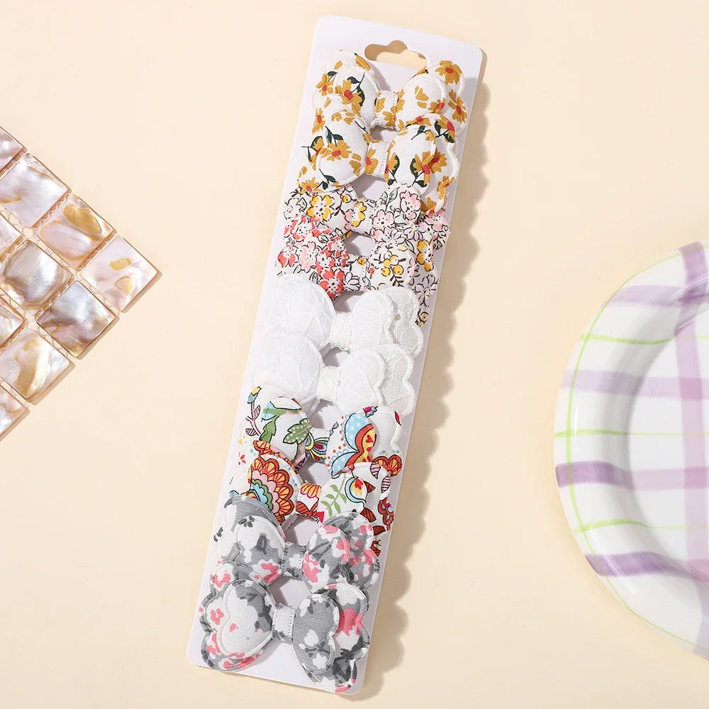 BABY BOWS 10Pcs Lot Candy Colorful Bowknot Hair Clips Cotton Printed for Girls Kids Bangs