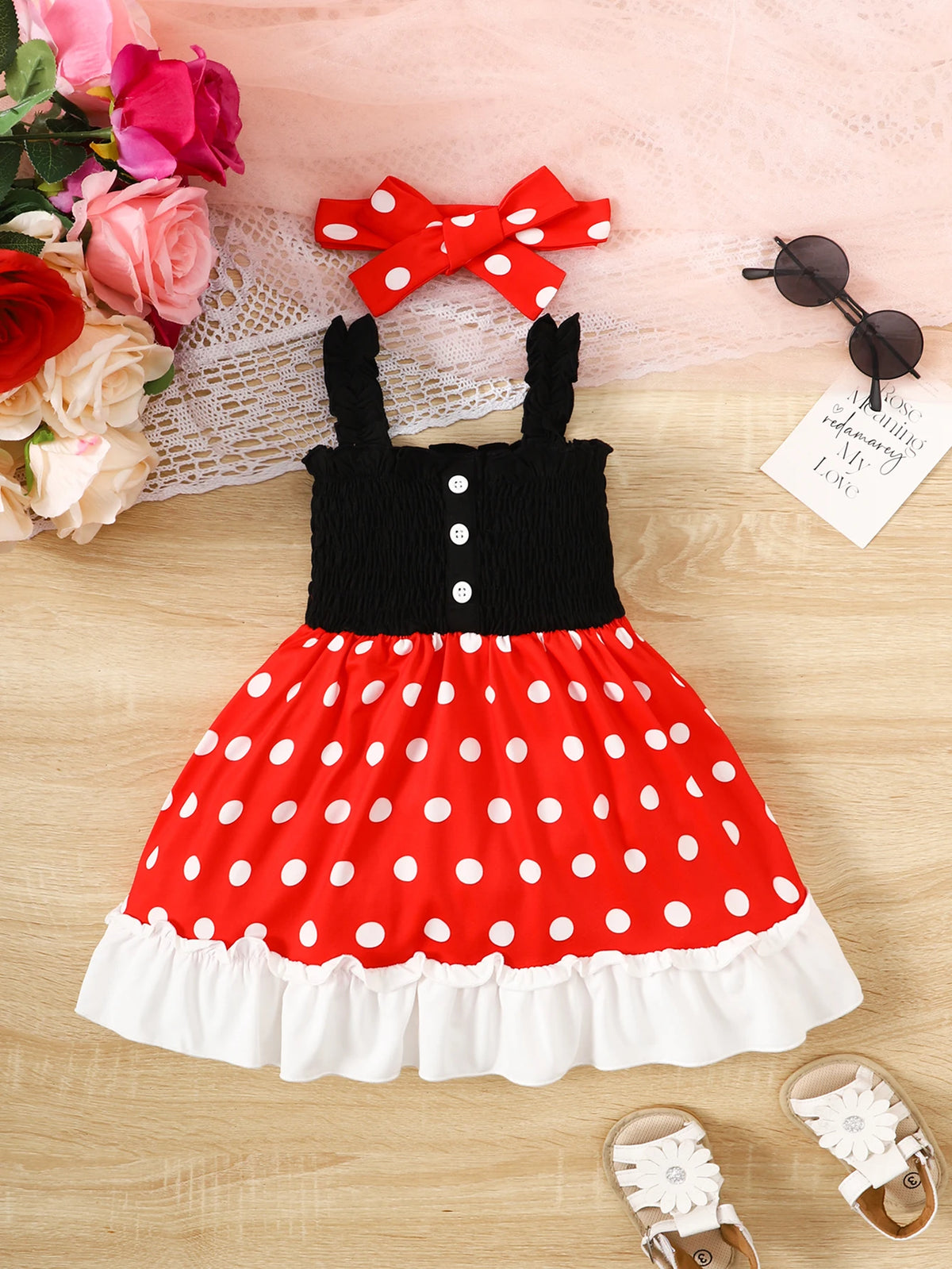 2Pcs Set Girls Summer Dress With Pleated Edge Princess Dress And Headband For 0 To 3 Years