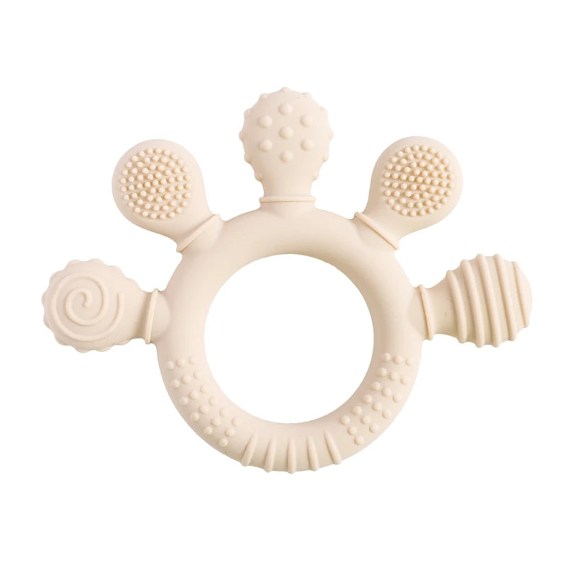 Silicone Baby Teether Rattle Soothing Toy 0-12 Months Bpa Free Food Grade Hand Bell 001
