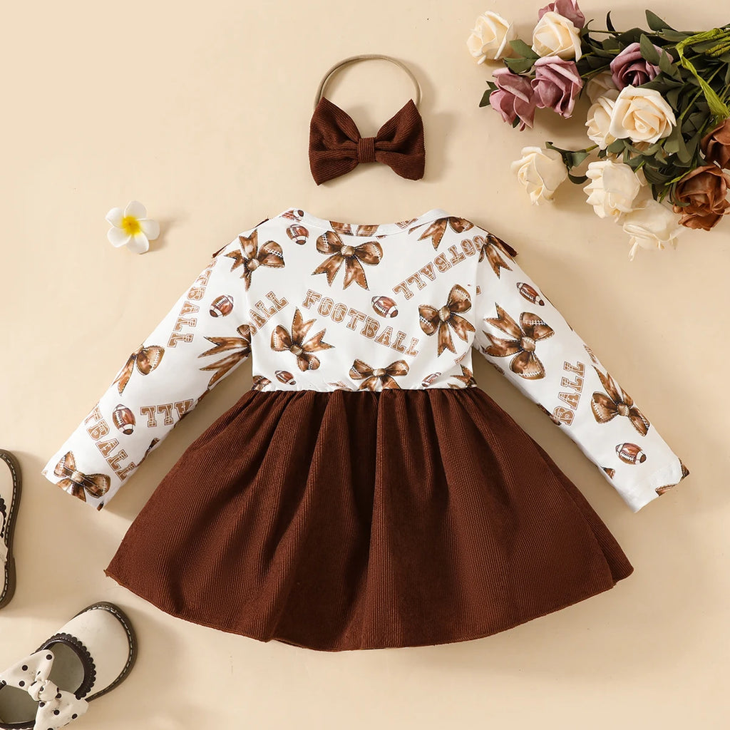 0-18 Months Baby girl Dress Ruffled Bow Corduroy Long sleeved Dress+Headband 2Pcs/Set Baby Girl Spring and Autumn Dress