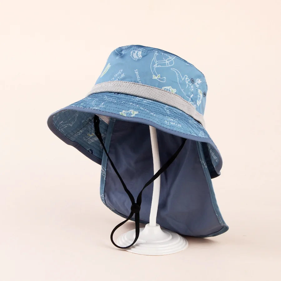 Spring and Summer New Printed Dinosaur Children's Size-Coded Sunshade Fisherman HatINSForeign Trade Sun Hat UV Protection Thin