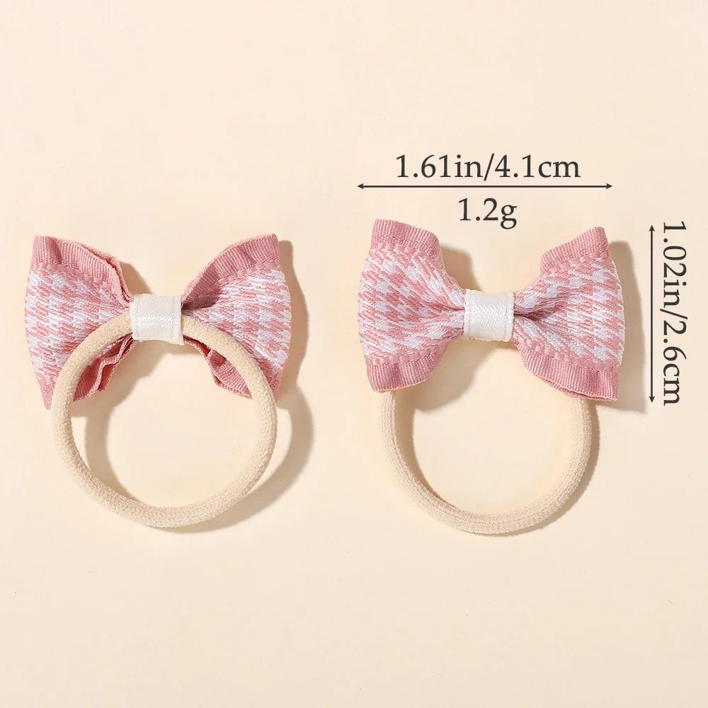 10Pcs Girls Fresh Bowknot Head Rope Sweet Printing Double Ponytail Hair Ties Bands Head Scrunchies Without Cardboard