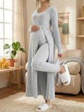 Maternity Women's Two Piece Sets and Outfits Long Sleeve Soft Ribbed Longline Casual Home Lounge Pants Set