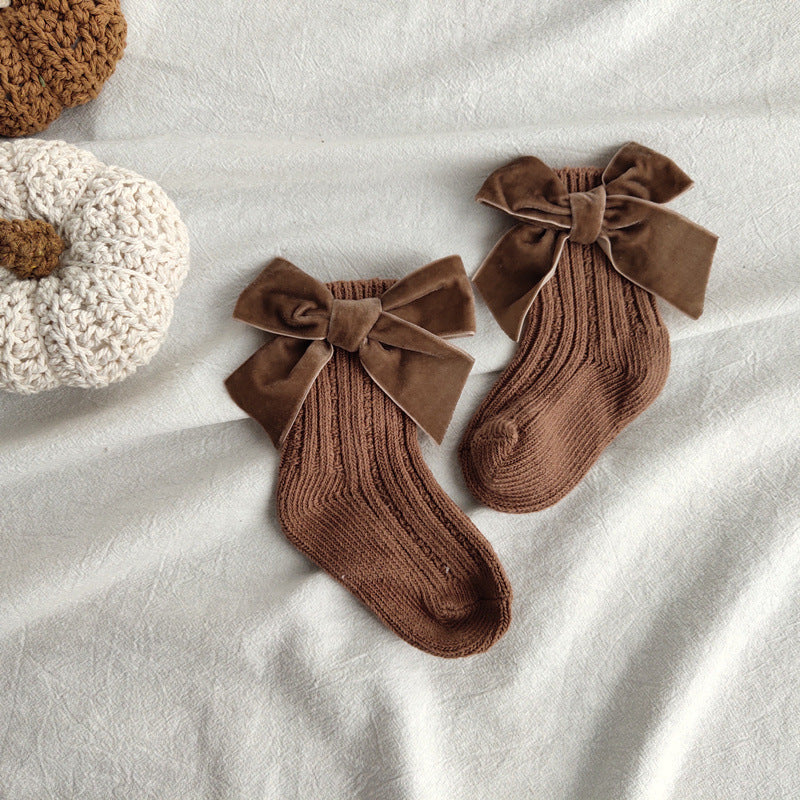 Winter Baby Socks Boy Girl Newborn Autumn Big Bow Socks Children Mid-tube Warm Cotton Socks Toddler Infant Accessories Clothes