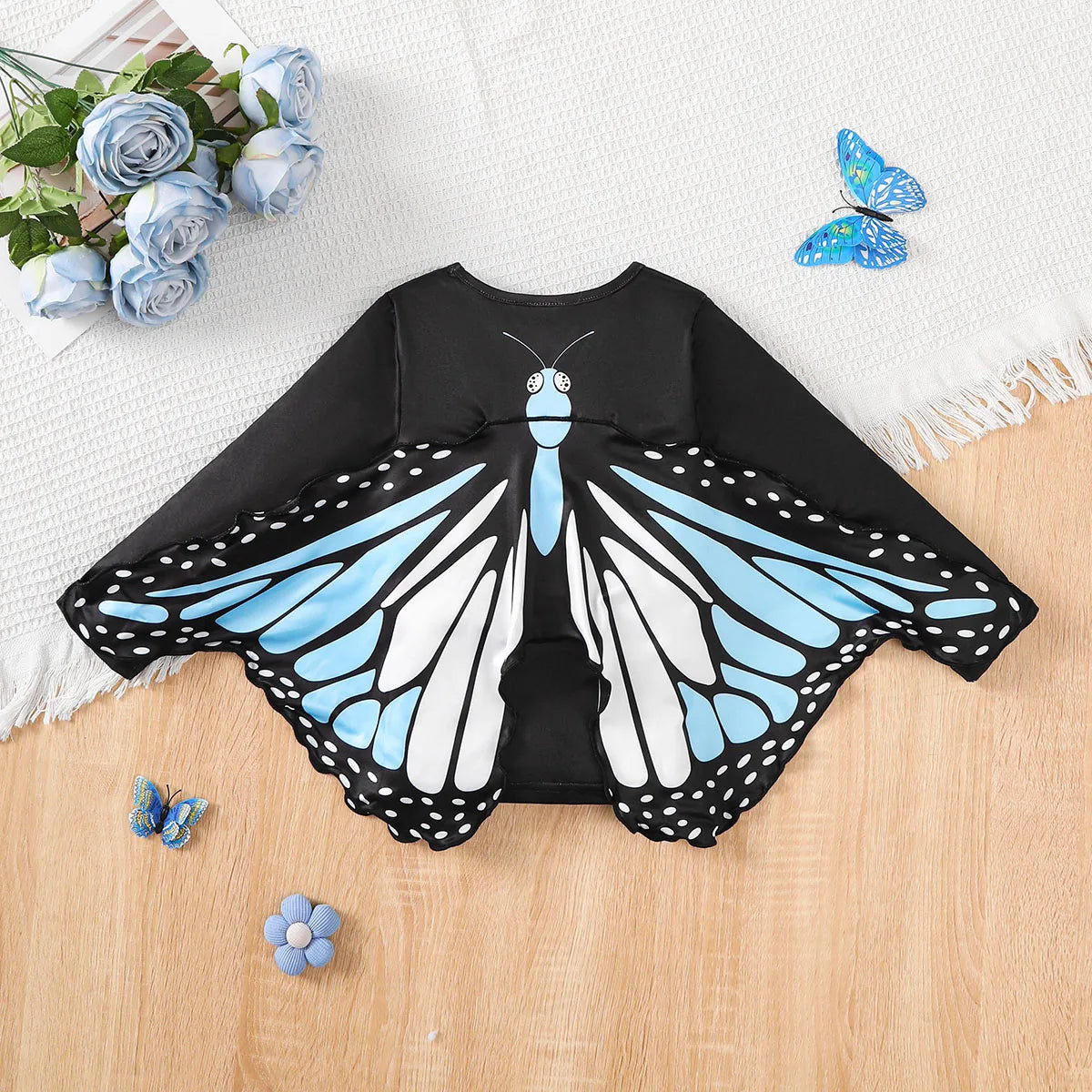 4-7 Year old Girls' Long sleeved Shirt Blue Butterfly Print Role-playing shirt, Children's girls' Autumn Performance Costume