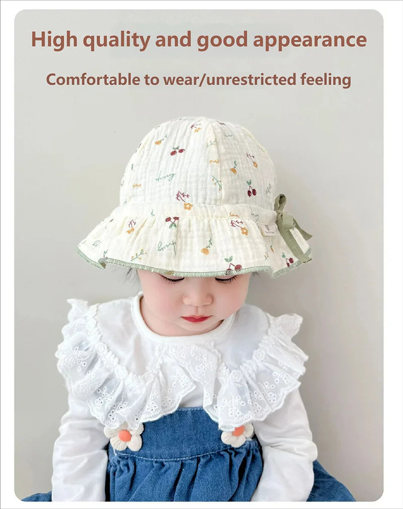Spring Baby Girls Hat Floral Cotton Infant Fisherman Hats Outdoor Travel Sun Protection Princess Sweet Accessories 3-24M