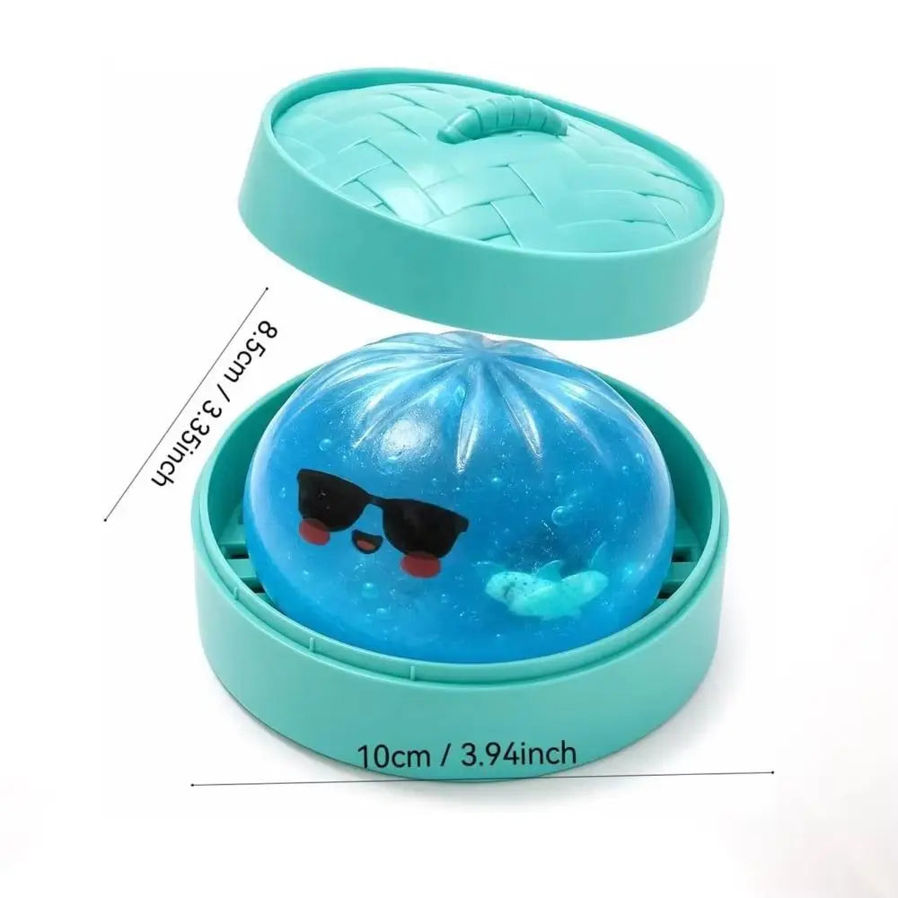 Glitter Shark Dumplings Squishy with Steamer Soft Squishy Slow Resilience Fidget Squeeze Decompression Dough Home Decoration