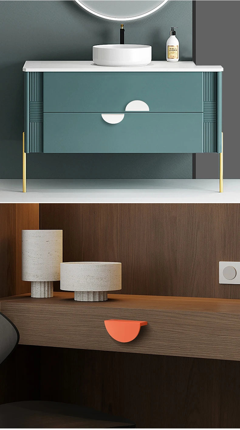 Wardrobe Door Handle Half Round Kitchen Cabinet Knobs Dresser Drawer Handle Colorful Pink Blue Green White Knobs For Furniture