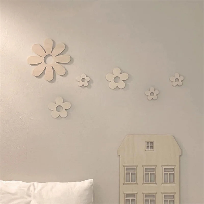 Vintage Wooden Large Daisy Flower Wall Sticker Home Decoration Nursery Room Wall Art Festival Party Background Wall Decoration Floral Art Wooden Wall Sticker.
