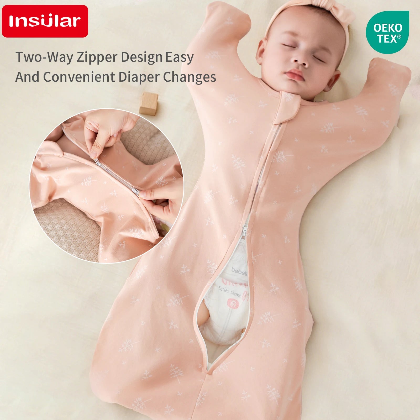 INSULAR Long Sleeves Baby Sleeping Bag,100%Cotton Thin Breathable Pajamas,Anti-Kicking Cocoon Envelope Sleep Sack for Newborn 2.