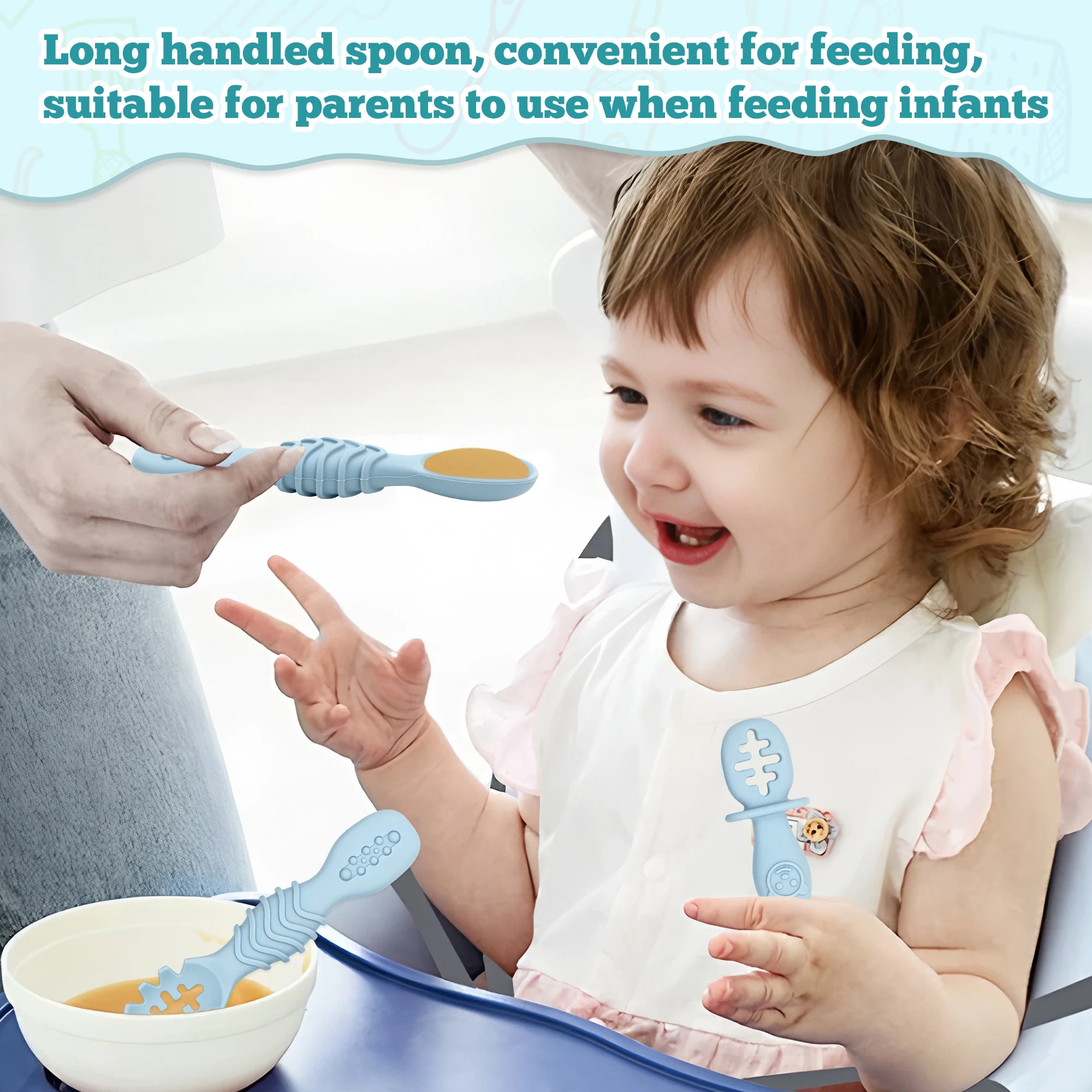 5-piece self-feeding silicone spoon with choking barrier - Baby spoon feeding set, suitable for home and travel, baby weaning