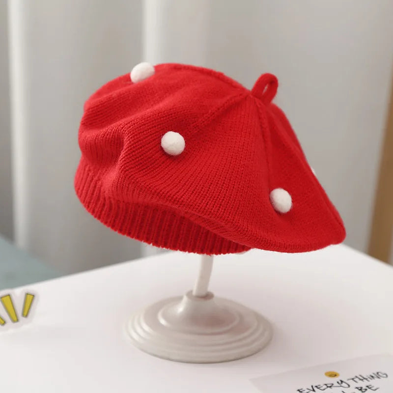 Infant Beret Wool Hat For Autumn Winter Warmth Baby Toddler Knitted Painter Style Bonnet