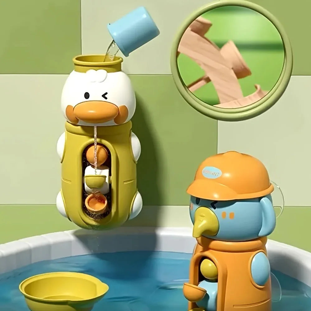 Cute Duck&Elephant Shower Bath Toys Water Play Spinner with Suction Cup Waterwheel Bathroom&swimming Pool Games for Kids Holiday