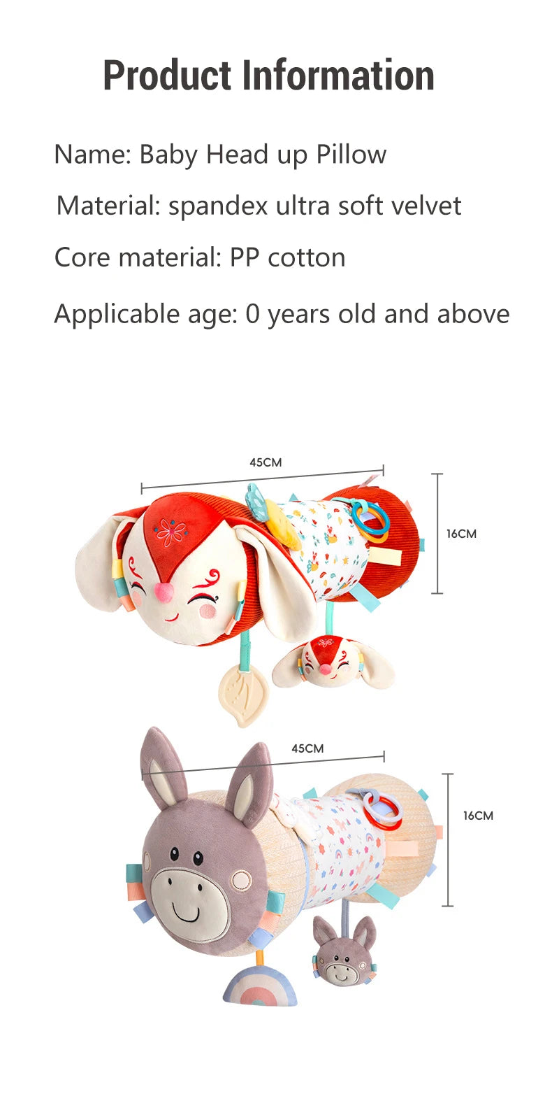 Double-Sided Tummy Time Pillow Baby Sensory Toys Soft Cushion for 0-18 Months Newborn Infant Crawling Training Montessori Gifts