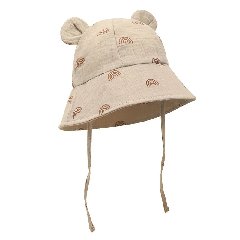 Muslin Baby Sun Hat Cartoon Print Kids Cap for Girls Boys 100% Cotton Toddler Summer Hats Children Panama Baby Cap 1-3Y