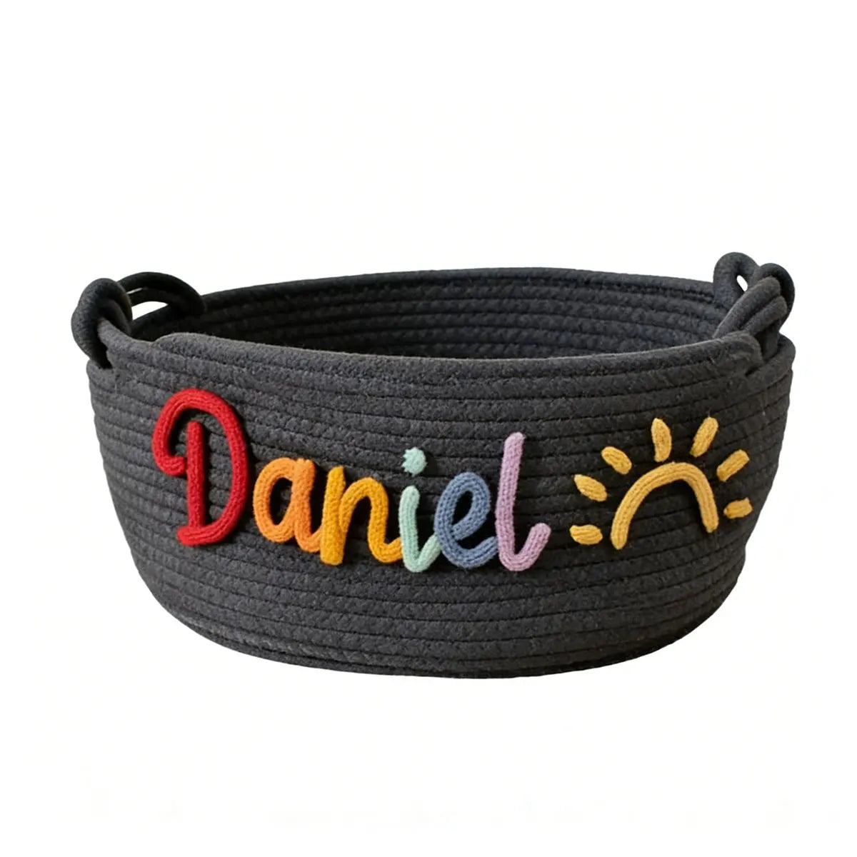 Personalized Woven Storage Basket with Letter – Custom Star Sun Moon Gift Basket