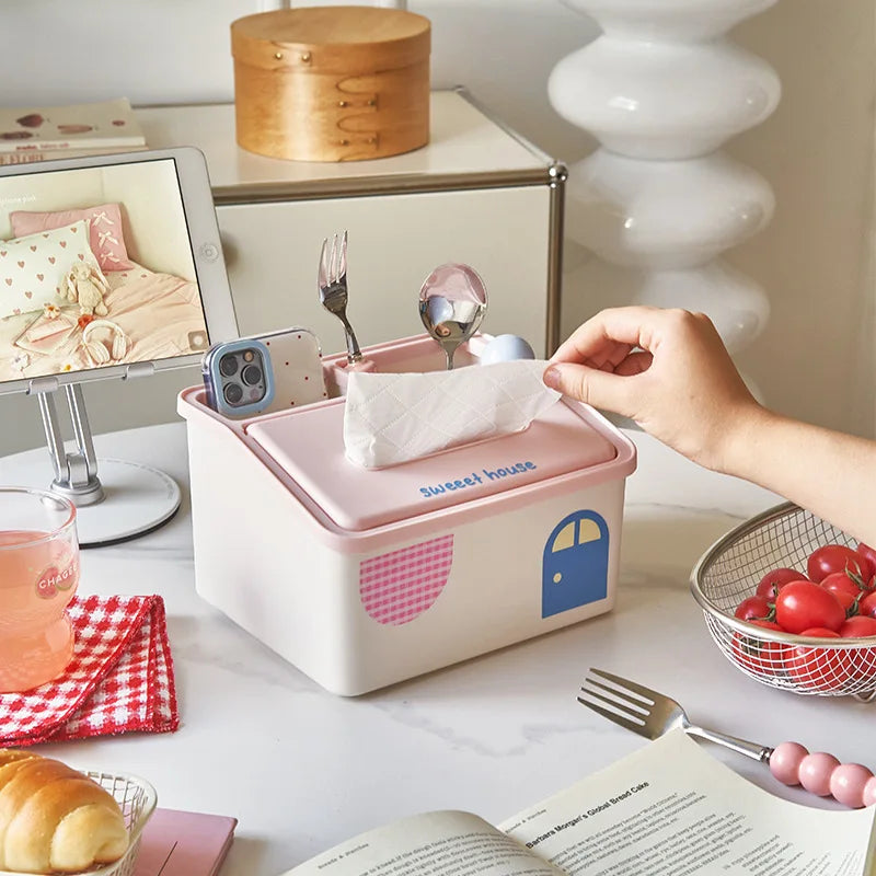 Cartoon Tissue Box Desktop Multi Functional Large Capacity Storage Box Cute Paper Towel Box Paper Drawer for Room Coffee Table