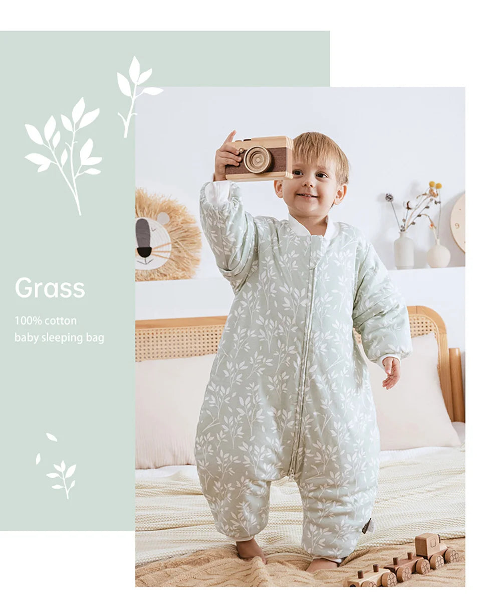 Baby Sleeping Bag 1-4Years Removable Sleeves Kids Winter Warm Sleepwear 3-Ways Zipper Design High Quality Baby Sleepsack