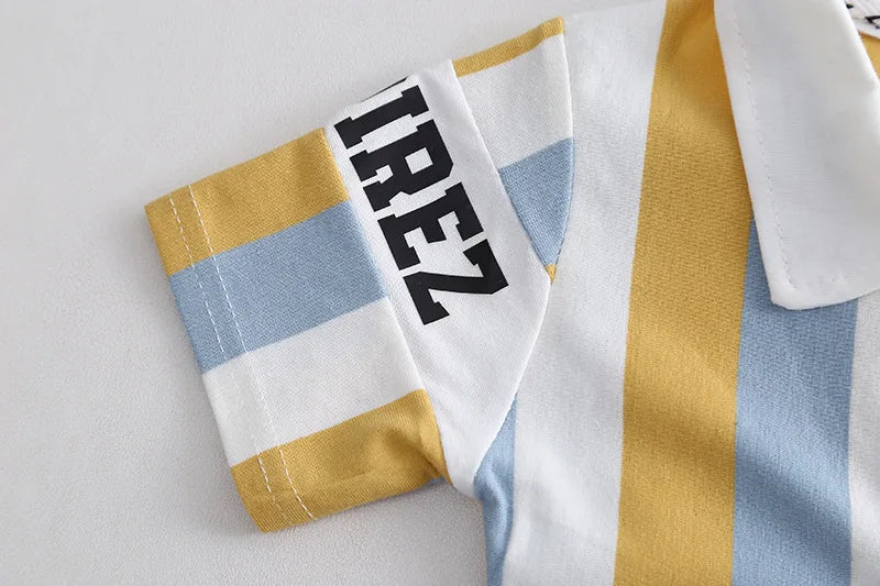 ‌New Boys Cotton Striped Shorts Set 2-Piece Summer Outfit Fashion Short Sleeve Casual Playwear Stylish Kids Clothing‌