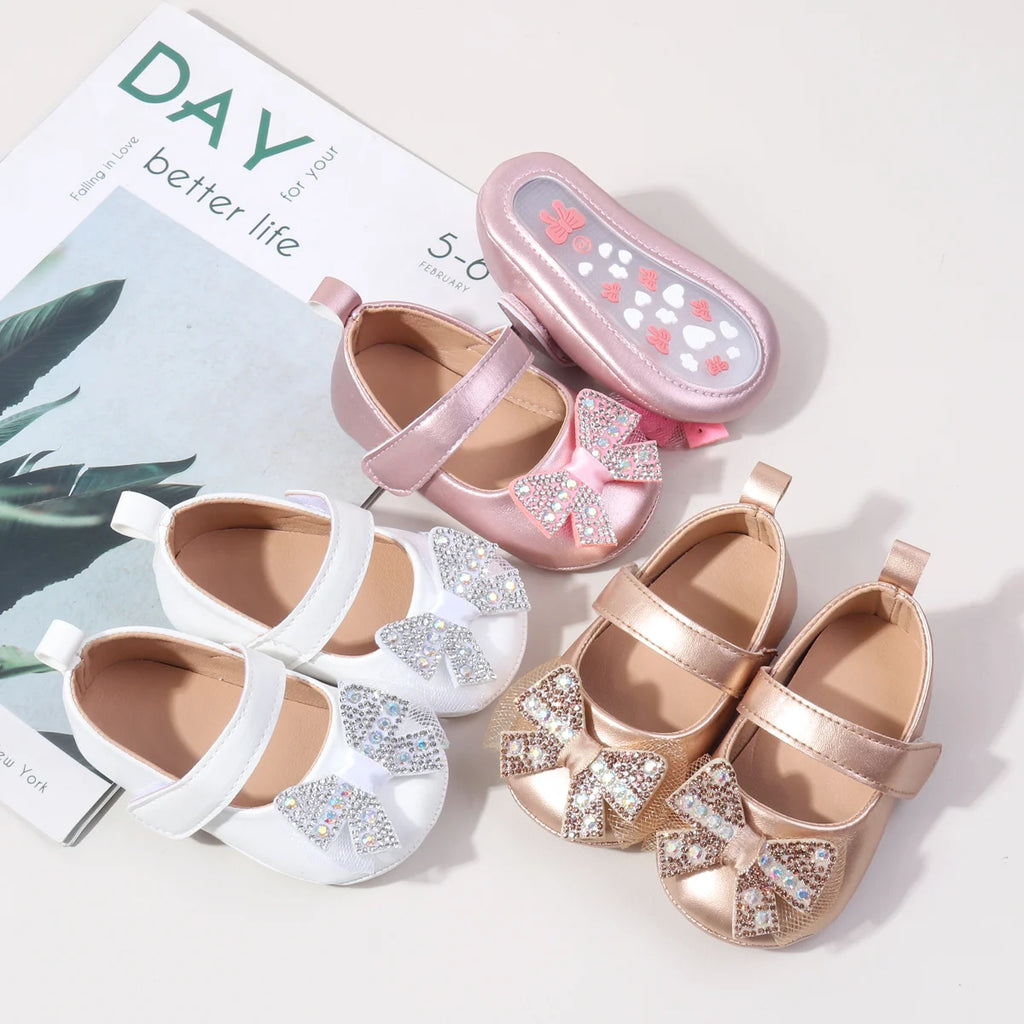Spring Summer Sweet Shining Girl Princess Dress Shoes Bowknot Design Non-slip Indoor Outdoor Walking Shoes BBW5122