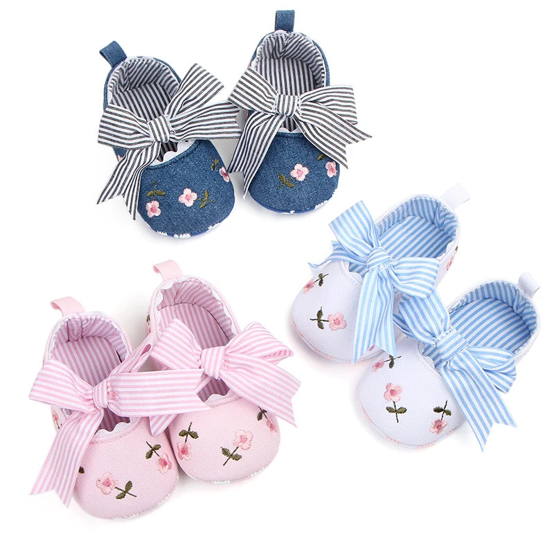 Cute Baby Girl Flower Bow Princess Shoes Spring & Autumn Fashion Design Soft Soled Solid Comfortable Infant Shoes First Walkers