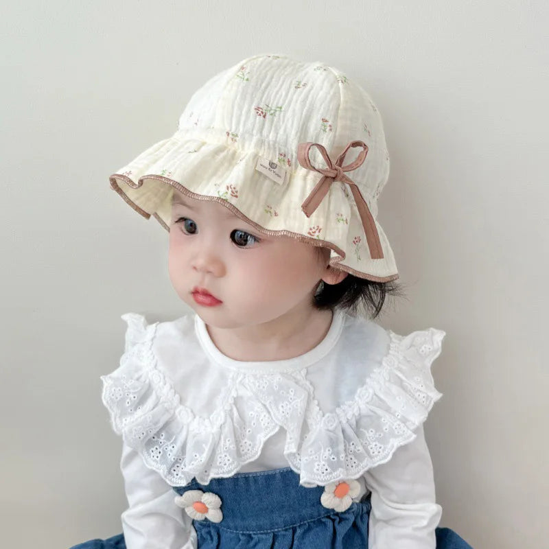 Spring Baby Girls Hat Floral Cotton Infant Fisherman Hats Outdoor Travel Sun Protection Princess Sweet Accessories 3-24M