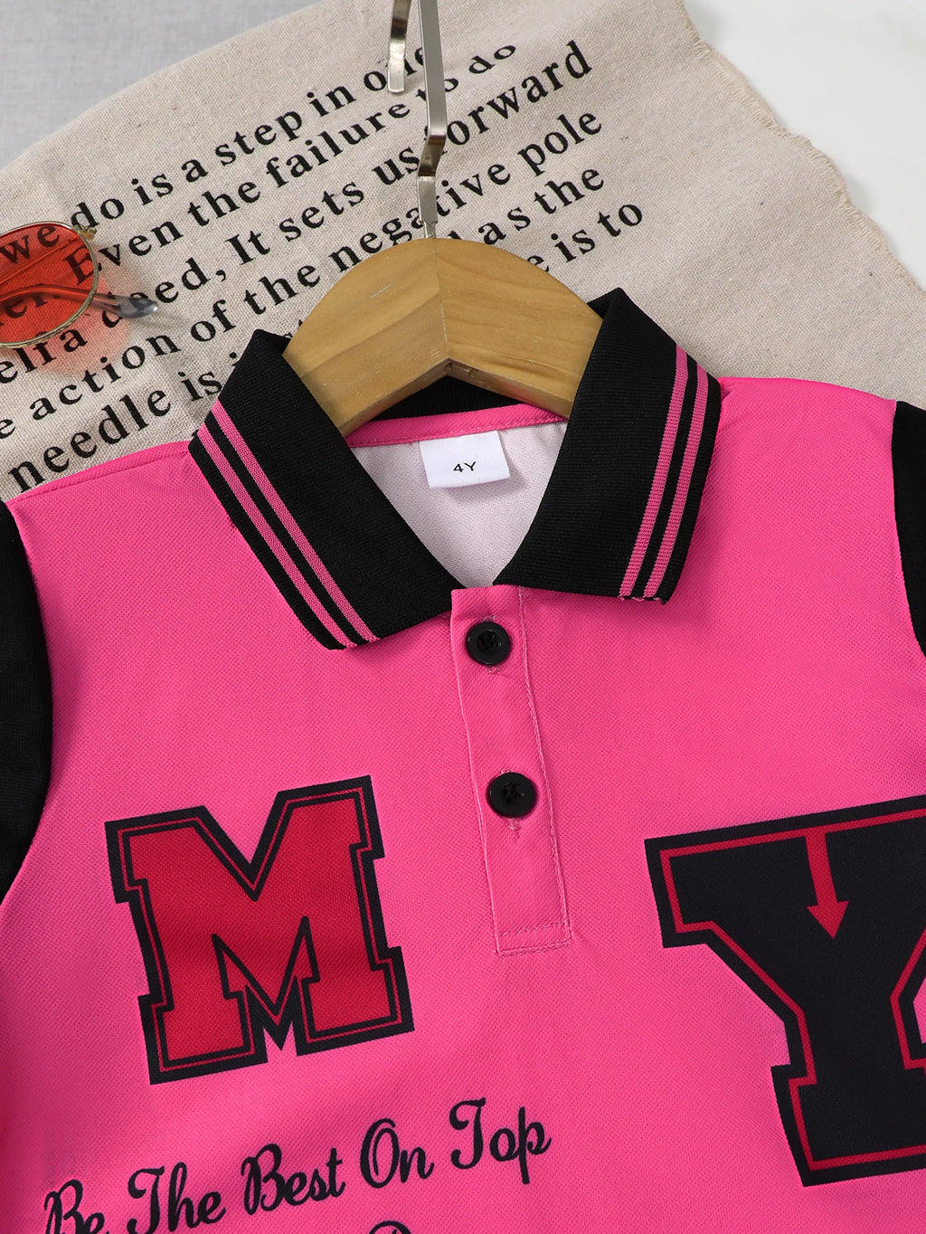 2Pcs Children's and girls' Letter Color blocked short Sleeved+Shorts summer Set, 4-7 Year old Girls' Summer Athleisure Set