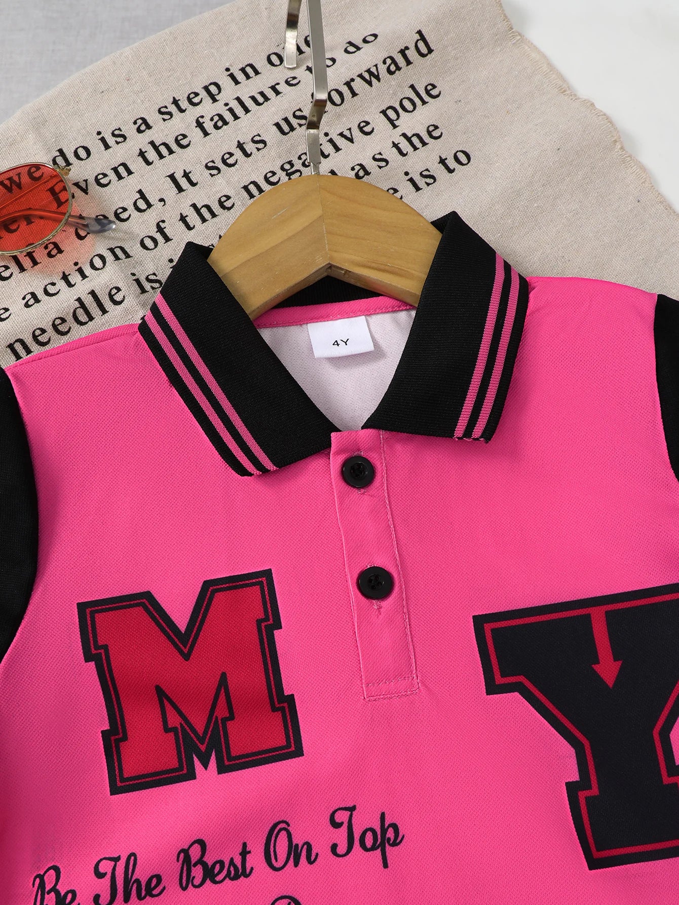 2Pcs Children's and girls' Letter Color blocked short Sleeved+Shorts summer Set, 4-7 Year old Girls' Summer Athleisure Set