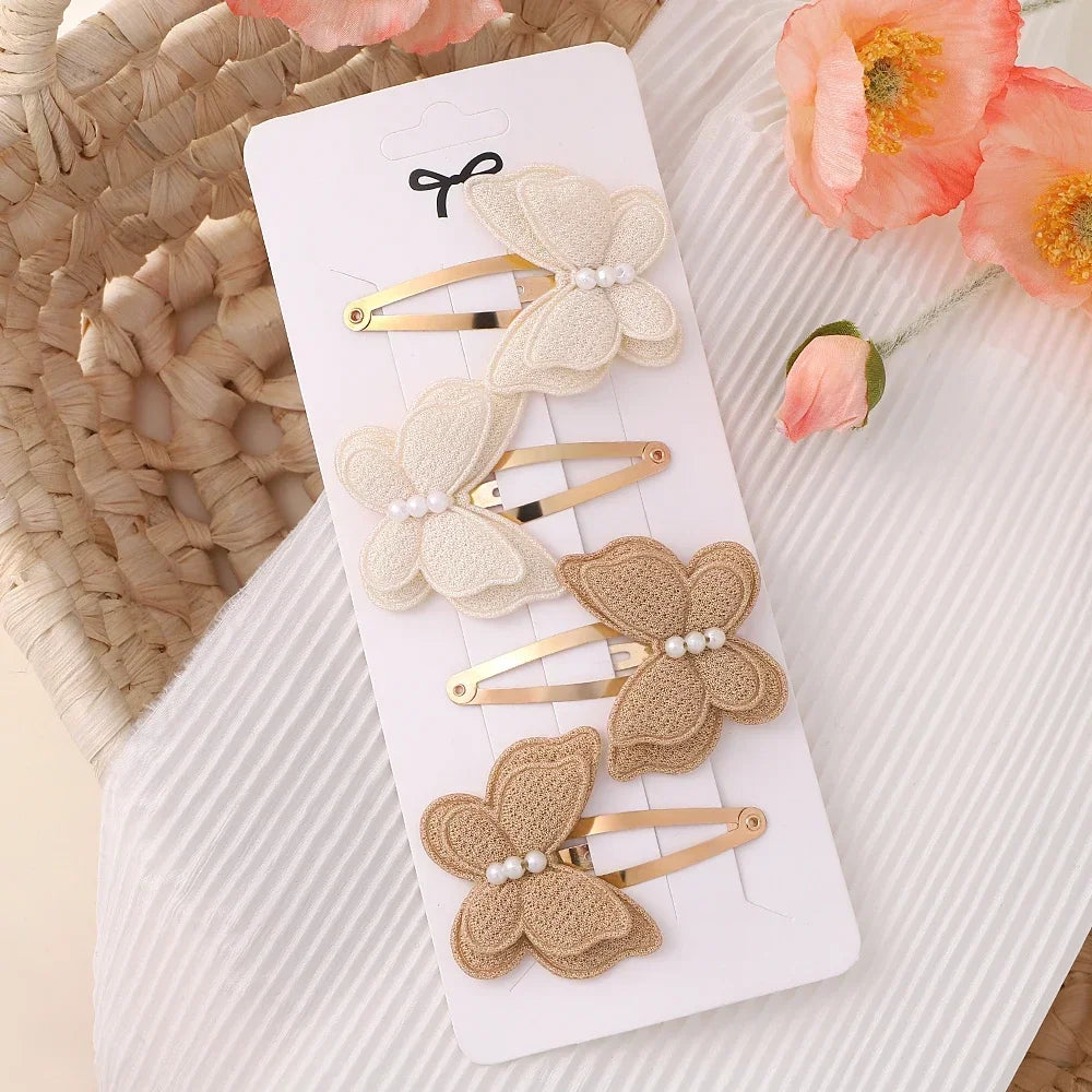 Baby Girls Hair Clips 4Pcs Set Handmade Crochet Butterfly Alloy Hairpins Headwear