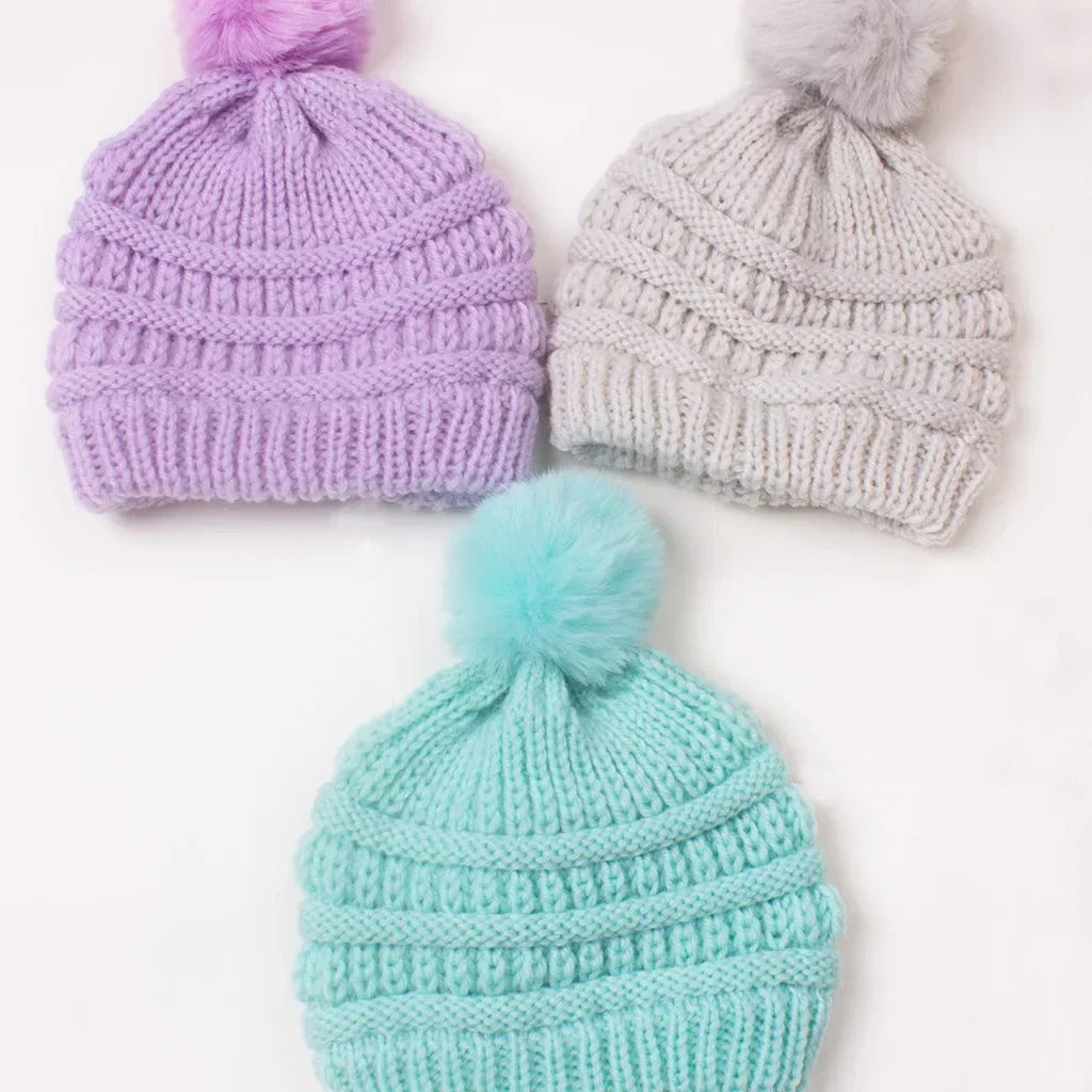 Baby Solid Color Knitted Pullover Hat Children's Ball Warm Hat Autumn and Winter Boys and Girls Cute and Comfortable Knitted Hat
