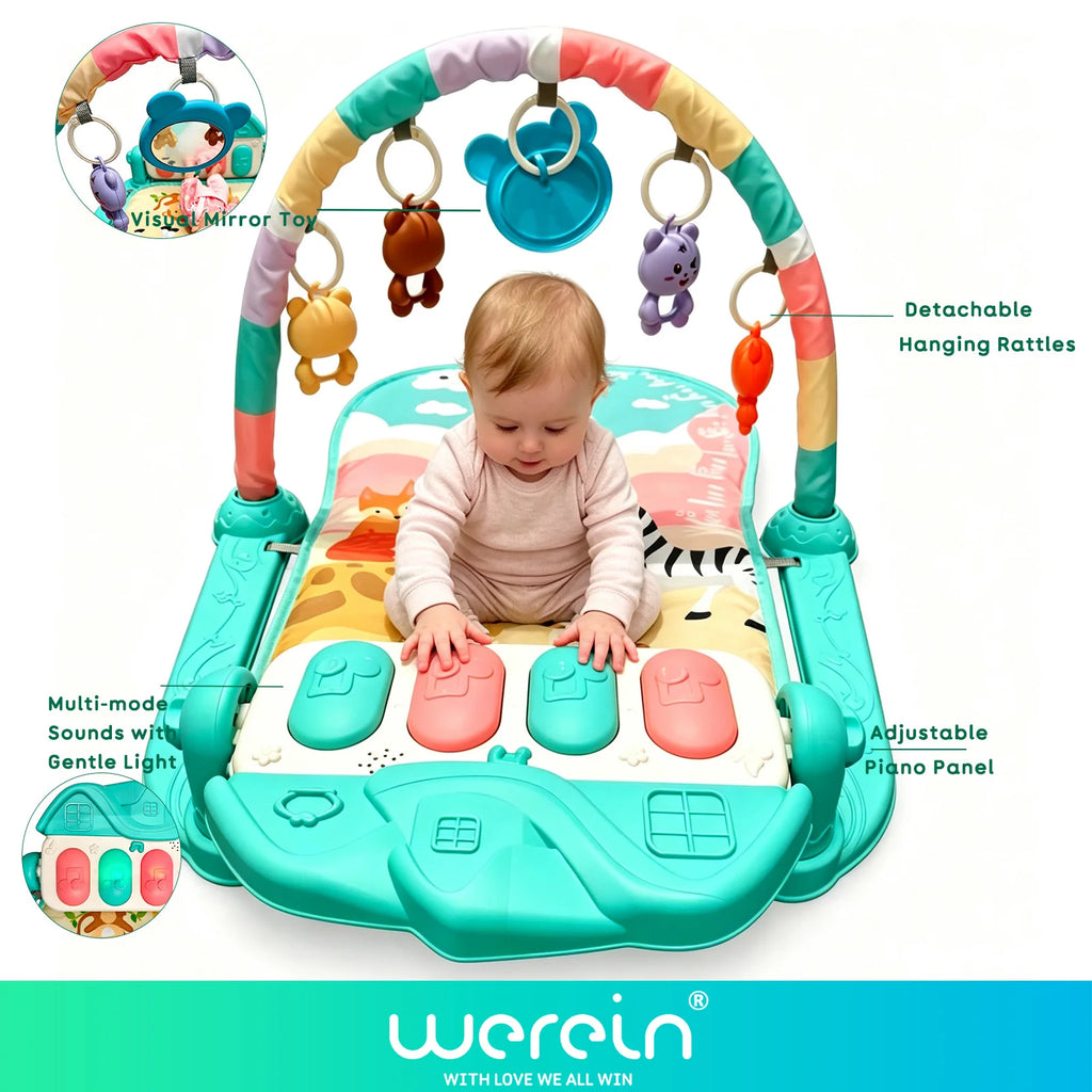 Great Value Baby Kick& Play Piano Gym, Soft Light Music Activity Mat, with Hanging Rattles, Toddler Sensory