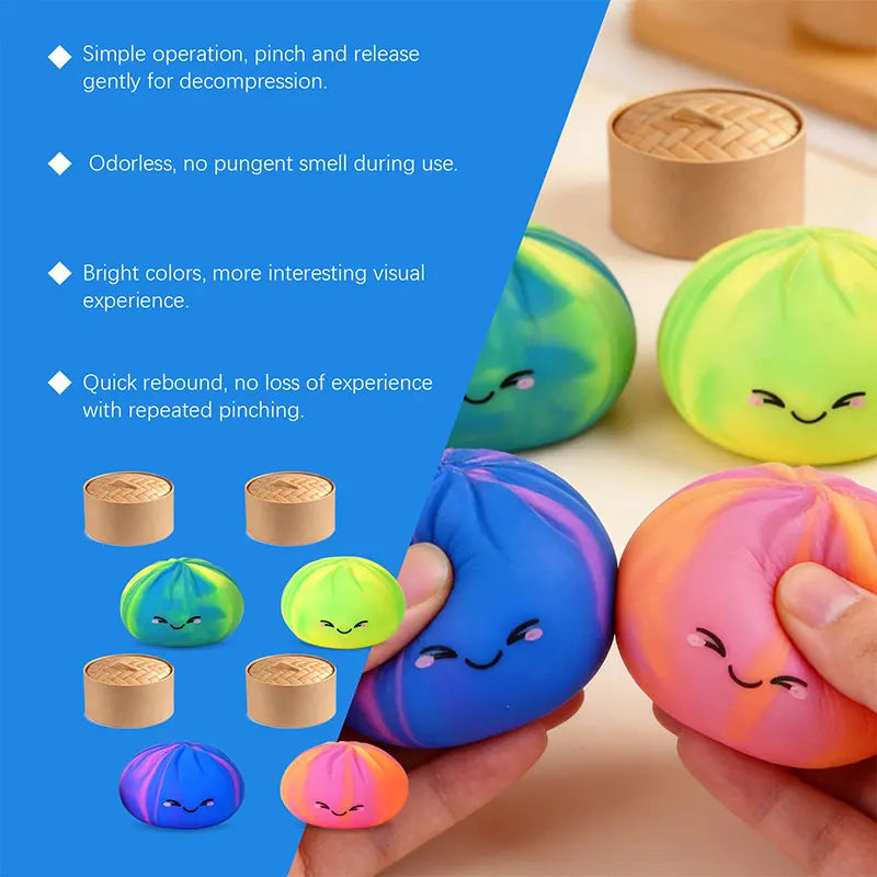 Cute Bao Bun Dumpling Squishy Slime Stress Relief Toys Non-Stick Clear Glitter Slime Stress Ball Fidget Toy for Kids Party Favor
