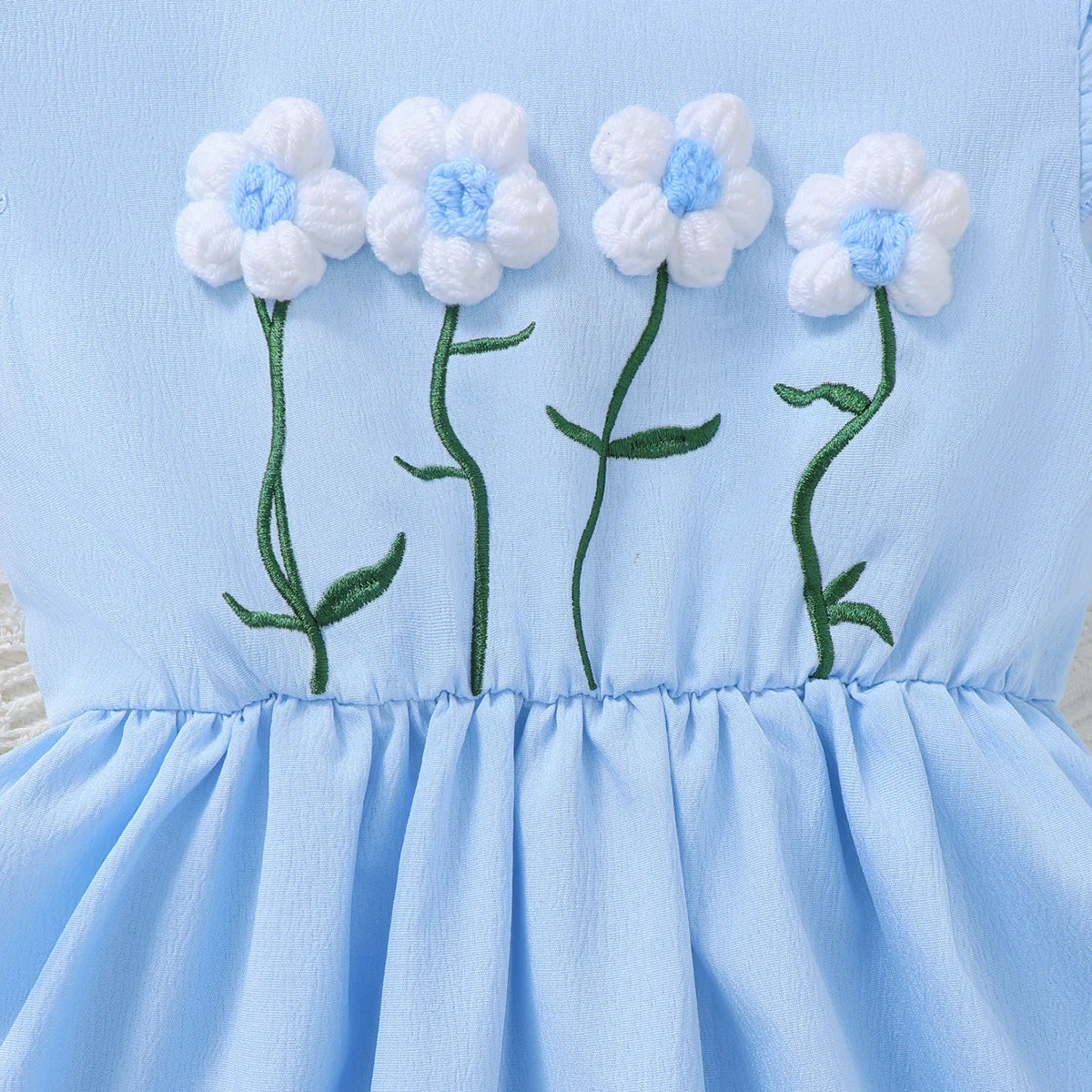 1-6 Year Girls' Summer Dress Round neck Beautiful Knitted Small Flower Embroidered Dress+Mini bag Set girls' Fashionable Dress