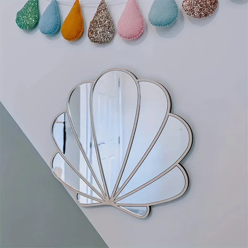Scandinavian Wooden Shell Mirror - Anti-Shatter Silver Wall Decor
