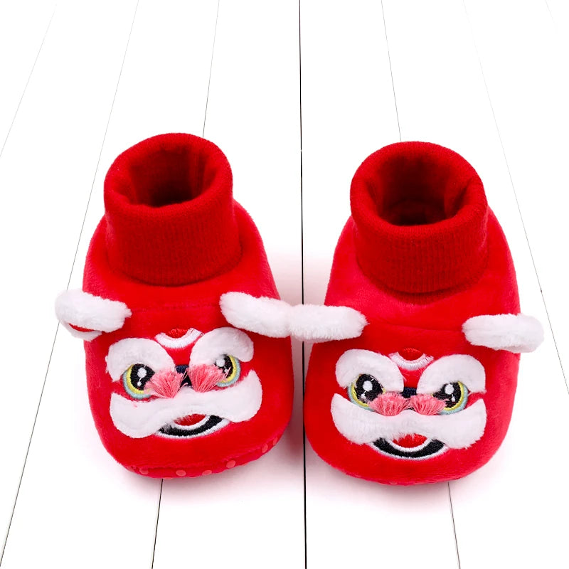 New Year Tiger Head Baby Girls Boys Shoes Socks Tradition Chinese Clothing Soft Sole Comfortable Neonatal Prewalker Indoor Shoes