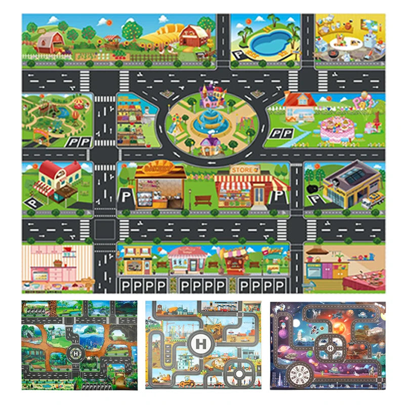 130x100cm Baby Crawling Mat Cartoon City Traffic Map Non-Slip Playmat For KidsToddler Montessori Early Education Toys TMZ