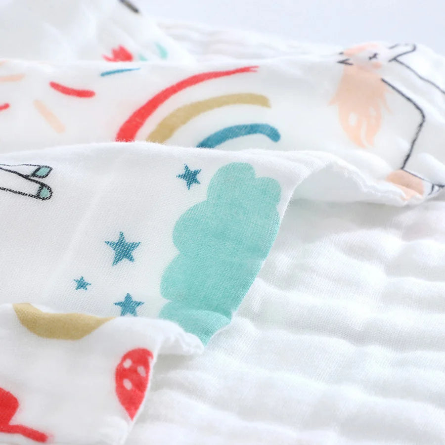 1/5pcs Pure Cotton Children's Face Towel 6-layer Gauze Muslin High-density Water Washed Cotton Soft Baby Towels Random Color