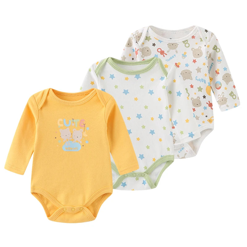 3-Pack Cartoon Long Sleeve Newborn Baby Boy Girl Bodysuits Spring Autumn 100%cotton Soft Baby Clothes