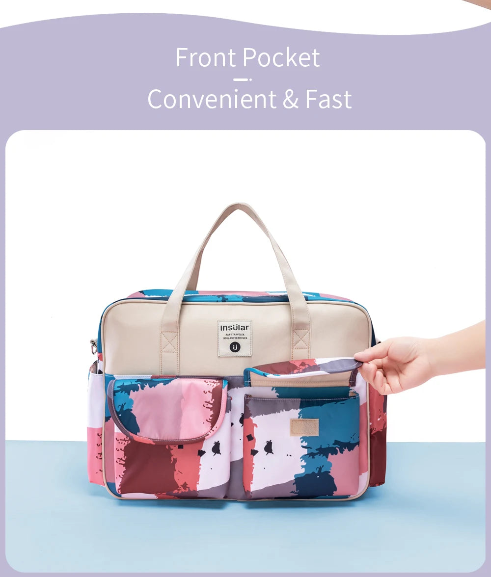 Insular Diaper Bag One Shoulder Baby Bag Women Travel Handbag for Baby Nursing Mummy Maternity Printed Nappy Bag