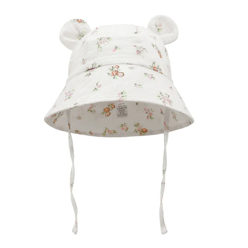 Muslin Baby Sun Hat Cartoon Print Kids Cap for Girls Boys 100% Cotton Toddler Summer Hats Children Panama Baby Cap 1-3Y