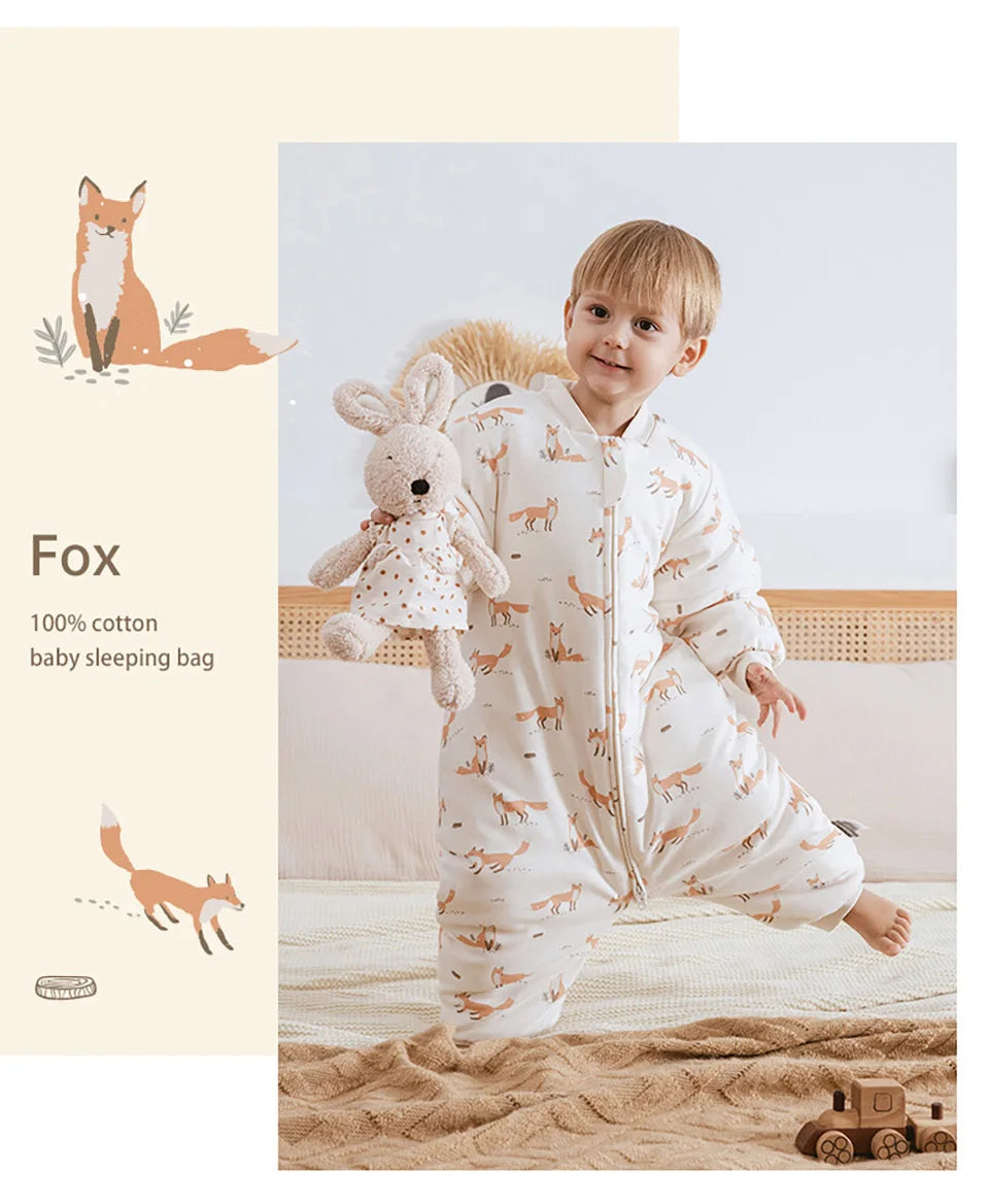 Baby Sleeping Bag 1-4Years Removable Sleeves Kids Winter Warm Sleepwear 3-Ways Zipper Design High Quality Baby Sleepsack