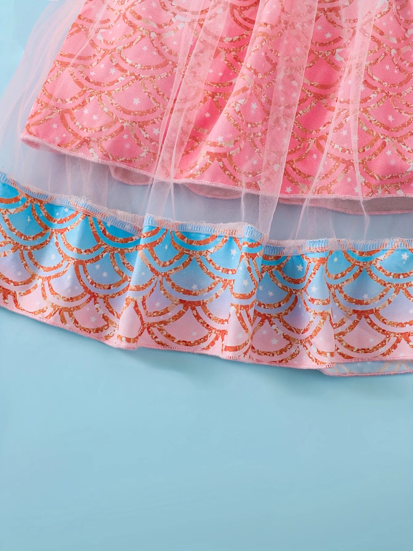 Baby girl Princess Style Dres Pink fish scale print ruffled mermaid dress for 0-3 year baby girls beach vacation dress