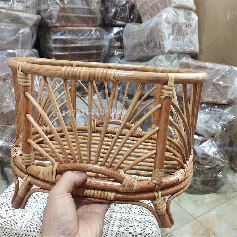 Retro Rattan Basket Chair Newborn Photography Props Infant Posing Bed Baby Photo Shooting Background Accessories Supplies