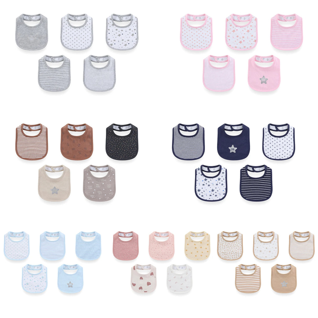 5-Piece Baby Unisex Bibs 0-12 Months Infant Accessories Baby Boys Girls Button Saliva Towel