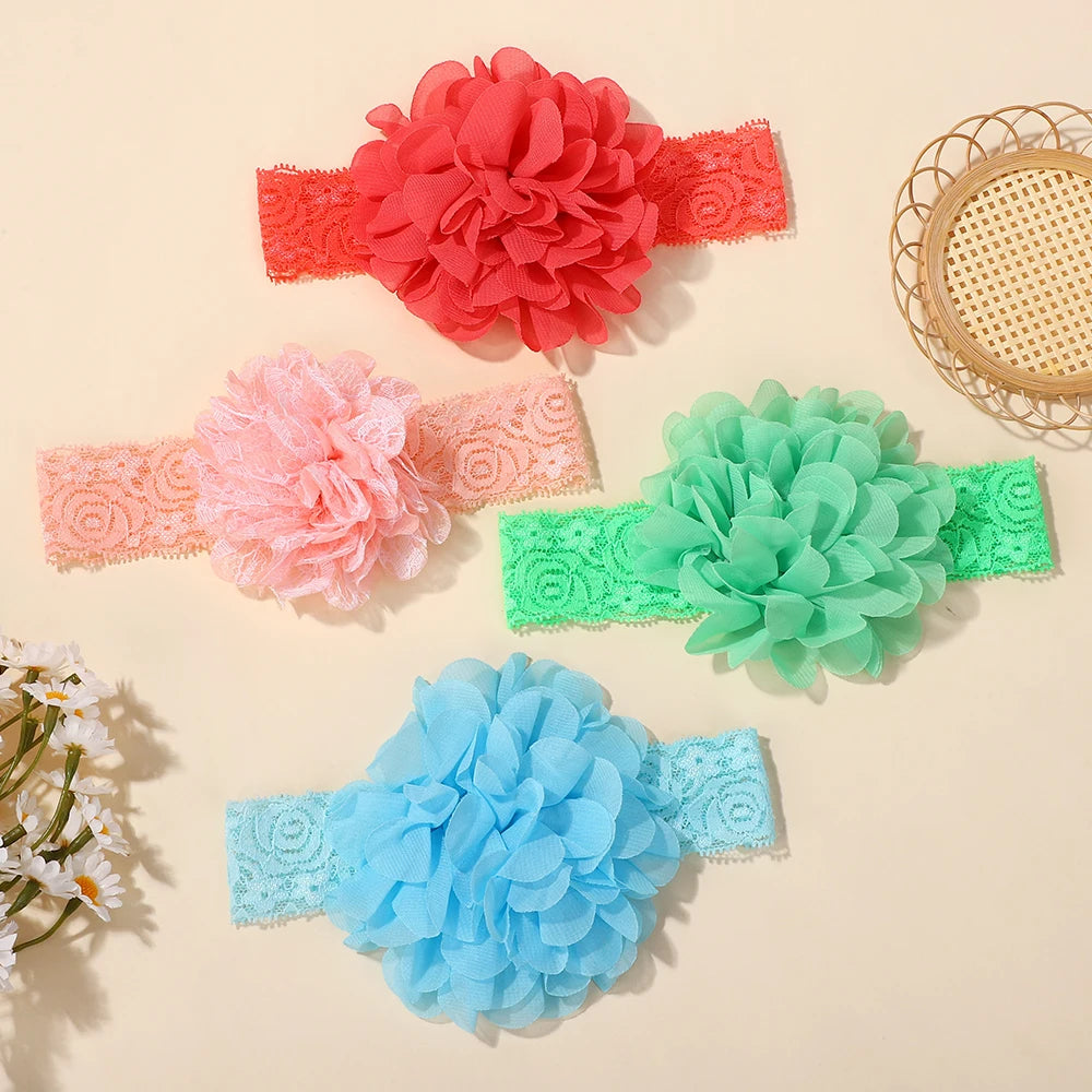 20Pcs random color lace nylon hair band for baby elastic wide band flower headband cute infant no harm to hair headdress