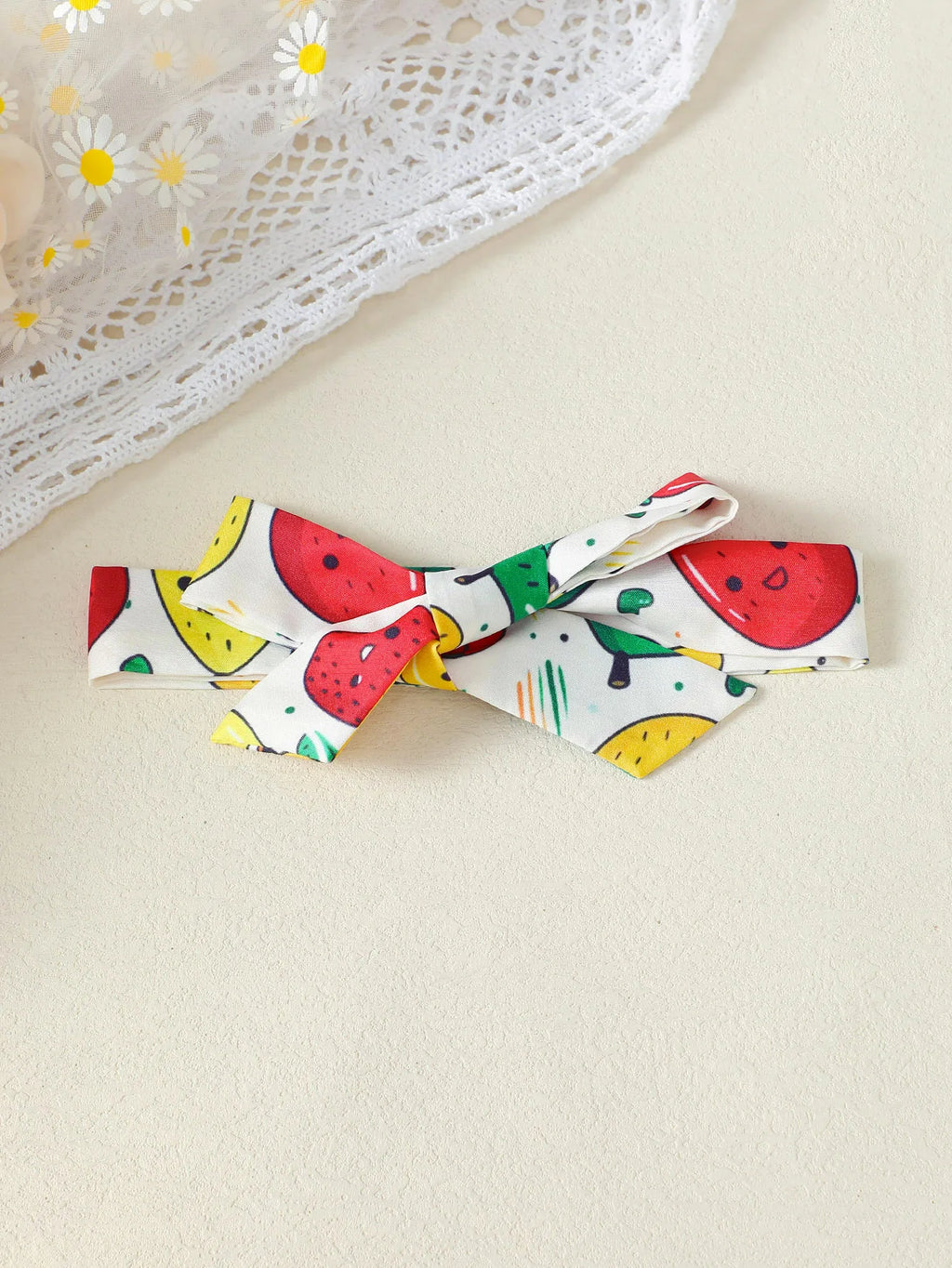 3Pcs Baby Girl Round Neck Fruit Bodysuit+Bow Fruit Print Skirt +Hair band Summer Set Suitable for 0-12 Months Baby Girl Cute Set