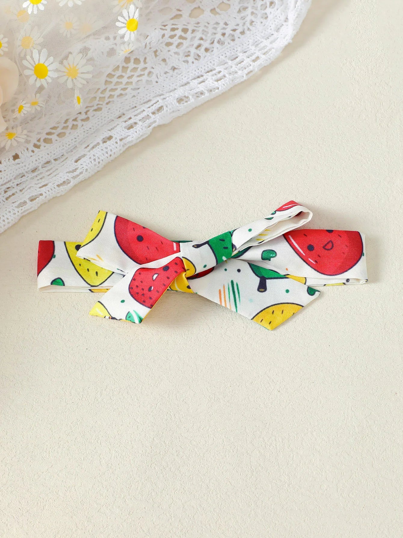 3Pcs Baby Girl Round Neck Fruit Bodysuit+Bow Fruit Print Skirt +Hair band Summer Set Suitable for 0-12 Months Baby Girl Cute Set