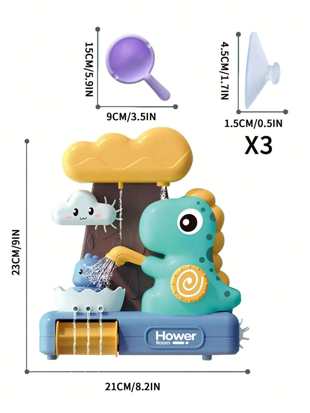 Baby Bath Toys Spray Toy for Kids Cartoon Dinosaur Suction Cup Dinosaur Bath Toys for Toddlers Animal Sprinkler Waterwheel Water